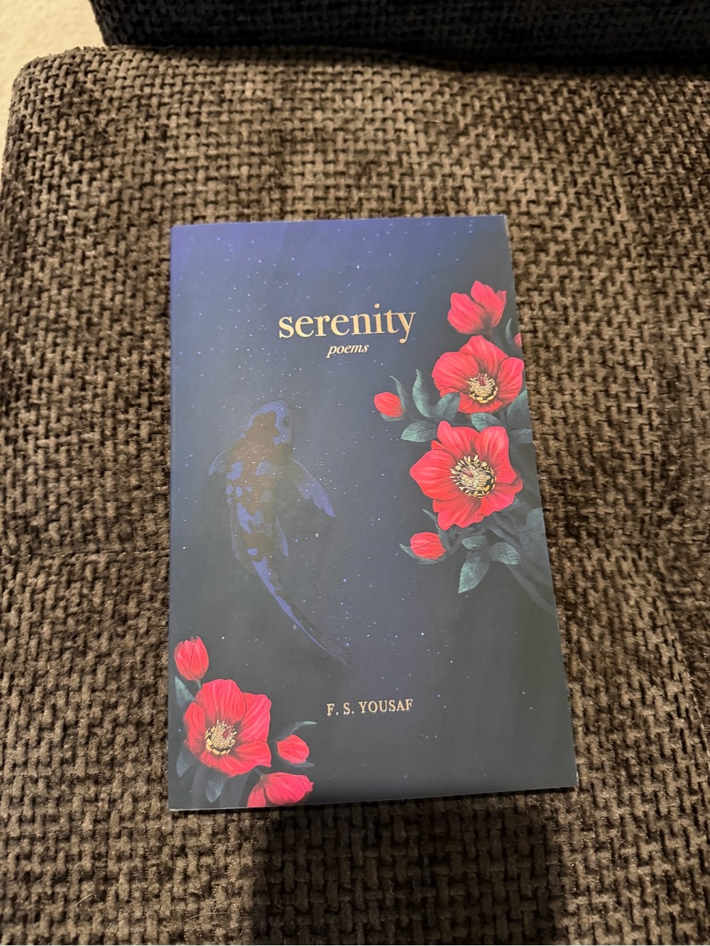 serenity Poems by — Navy Blue Cover with Red Floral Design